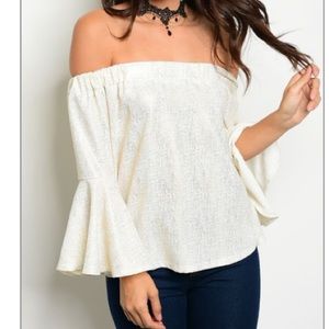 Shimmery White Crop Bell Sleeve Top